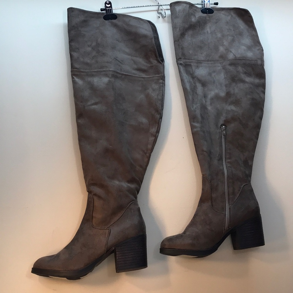 TG Beige ThighHigh Faux Suede Boot Faux Fur Lining